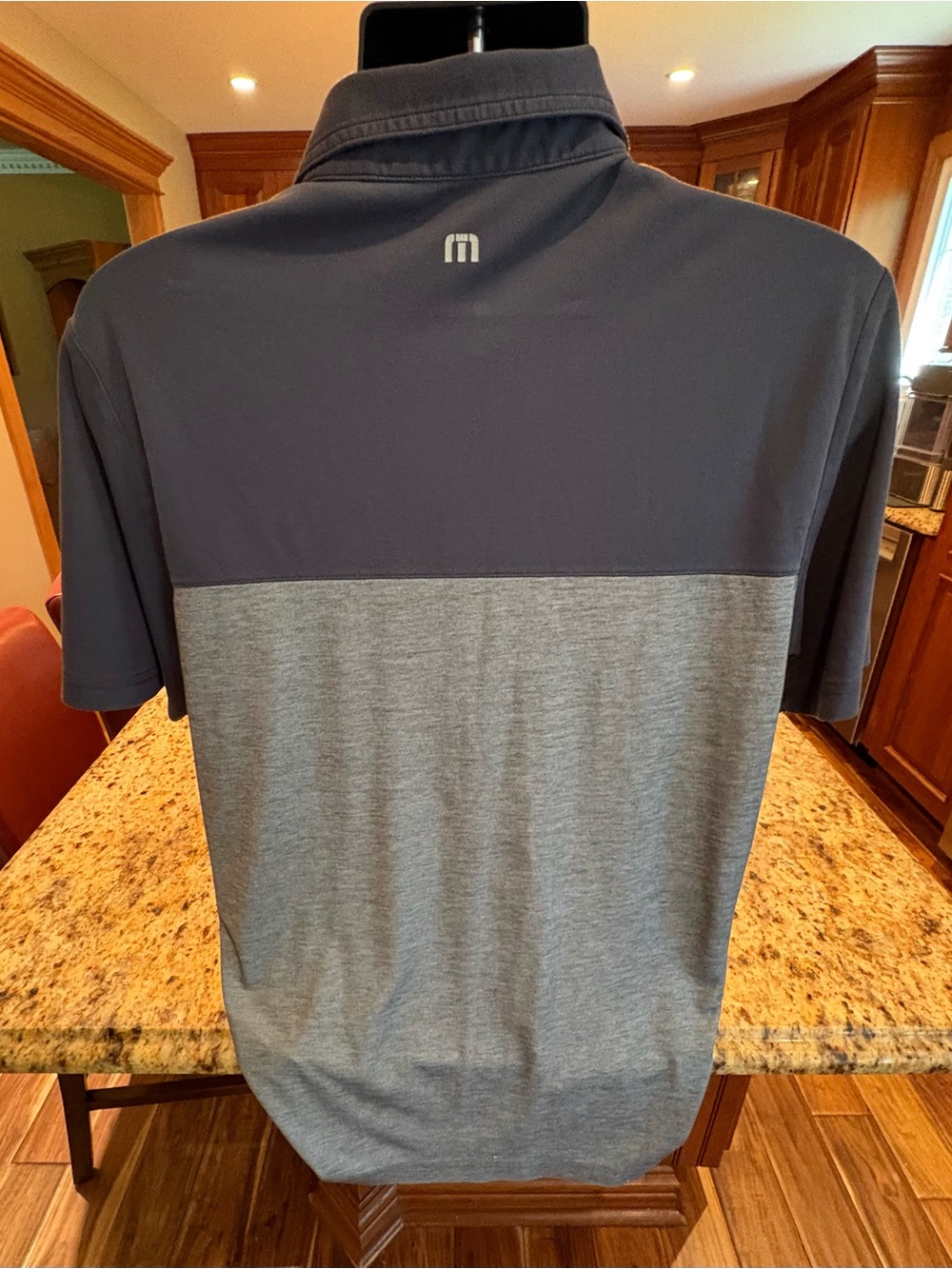 Travis Mathew Two-Tone Navy and Heather Gray Polo. Large - Picture 6 of 7